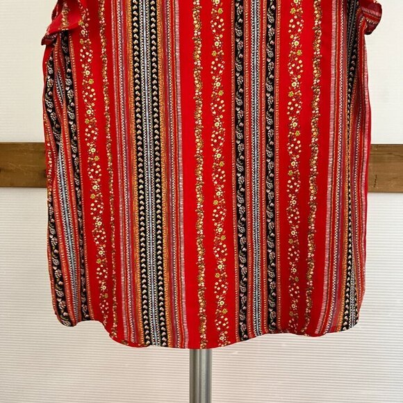 Loft Red Abstract Floral Stripe Scoop Neck Petal Short Sleeve Blouse Sz M - Picture 6 of 15